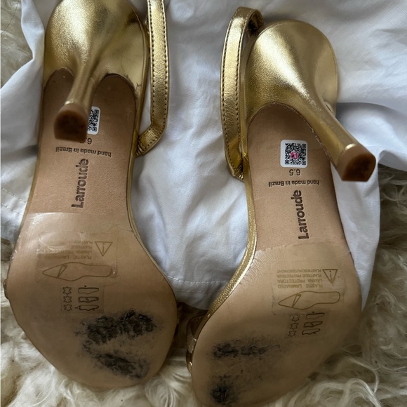 Larroudé Annie Sandal In Gold Metallic Leather, Size US 6.5 - Picture 10 of 12